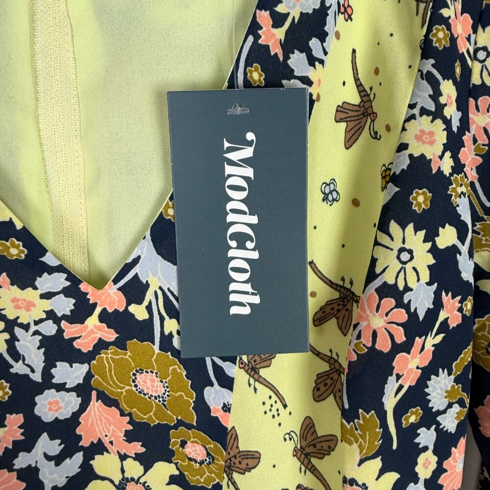 NWT Modcloth Unique Persona Midi Dress Yellow Navy Floral Size 0 NEW - Picture 7 of 14